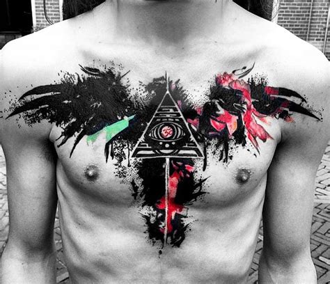 Abstract chest tattoos for men and women