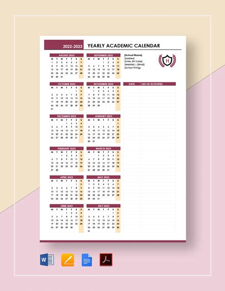 Template for Academic Dates