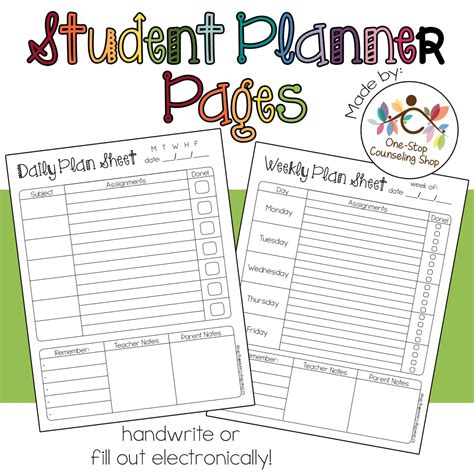 Page from Academic Planner