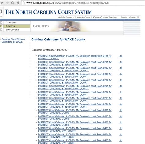 Accessing NC Court Calendar Dates Image 2