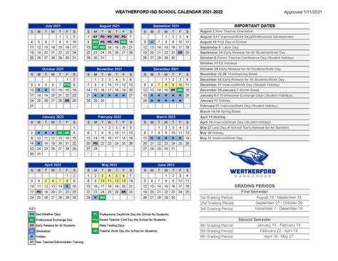 Accessing Weatherford ISD Calendar