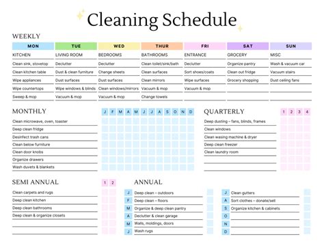 ADHD room cleaning calendar example