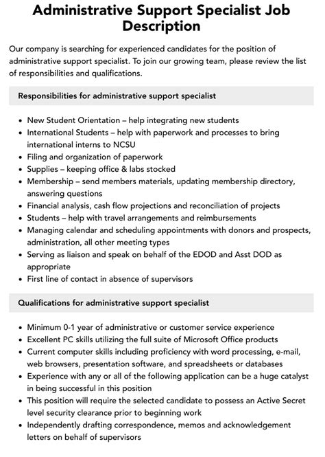 Administrative Support Job Description