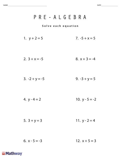 Algebra math printables