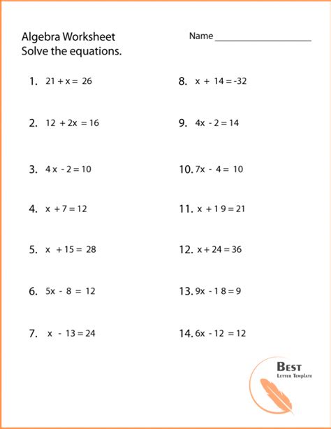 Algebra Worksheets