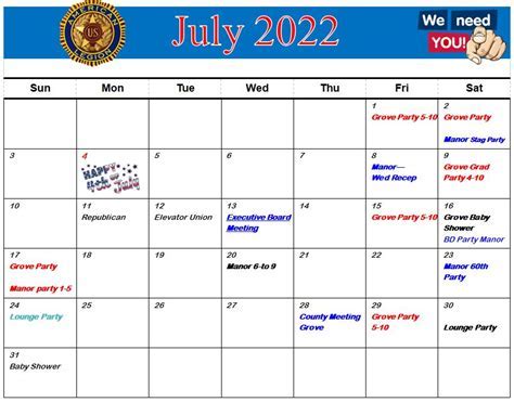 American Legion Pocket Calendar Features