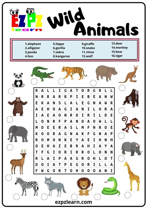 Animal Word Searches for Kids