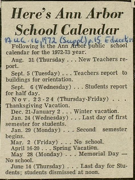 Ann Arbor School Calendar Image 3