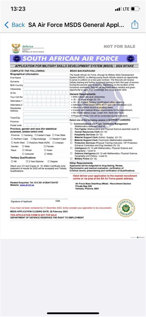 Application Documents Armed Forces