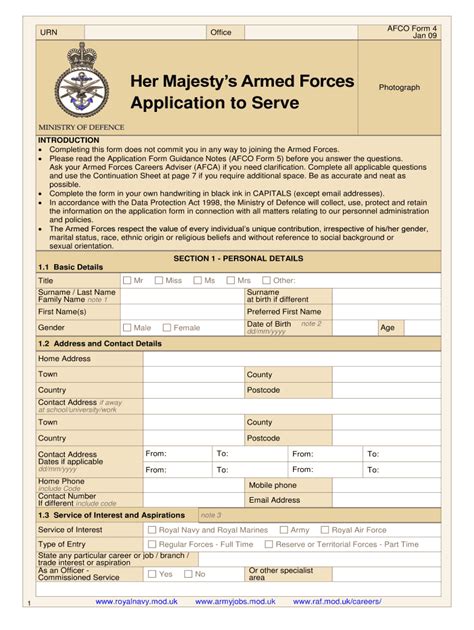 Application Form Armed Forces