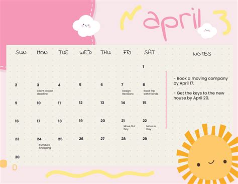 April Calendar Layout