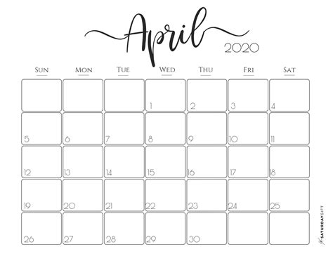 April Calendar Printable