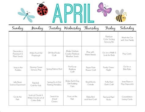 April Calendar Printables for Students