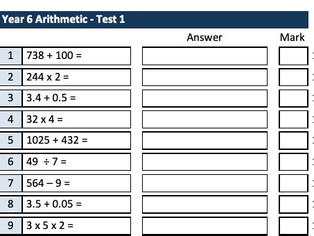 Arithmetic Practice Test