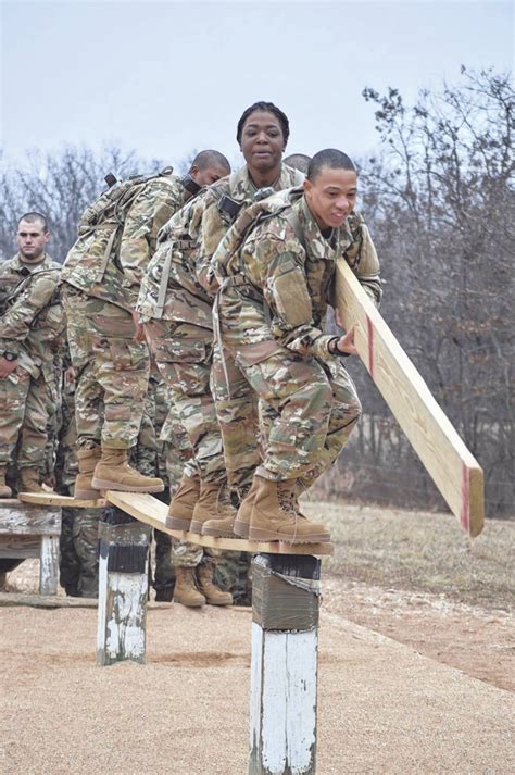 Recruits working together in army basic training