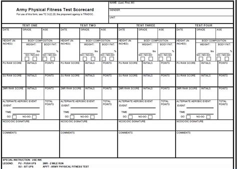 Army PT Test Form