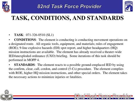 Army Tasks Conditions and Standards Plan