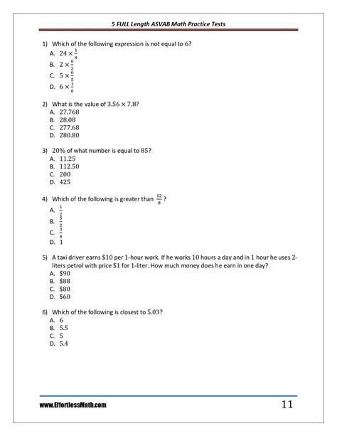 ASVAB Math Practice Questions