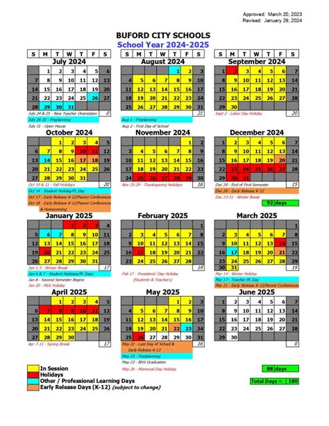 Athletic Calendar for Buford City Schools