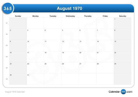 August 1970 Calendar