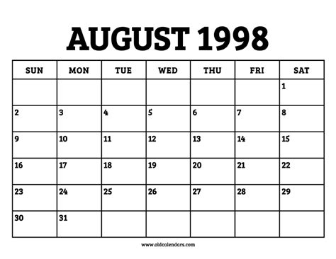 August 1998 Calendar