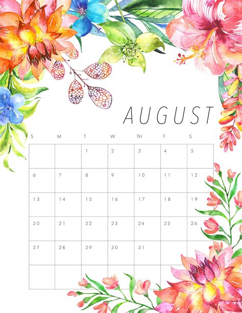 August Printable Calendar Designs