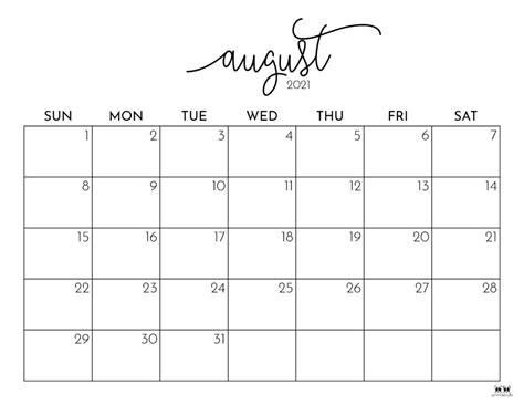 August Printable Calendar Examples