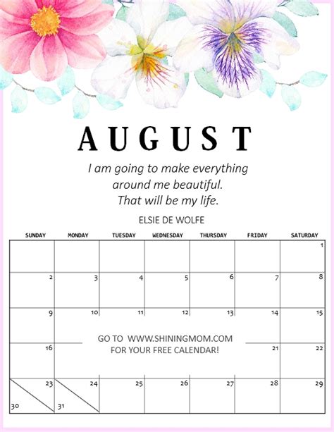 August Printable Calendar Ideas