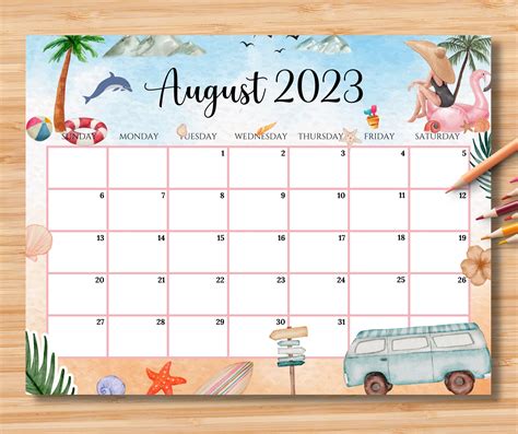 August Printable Calendar Themes