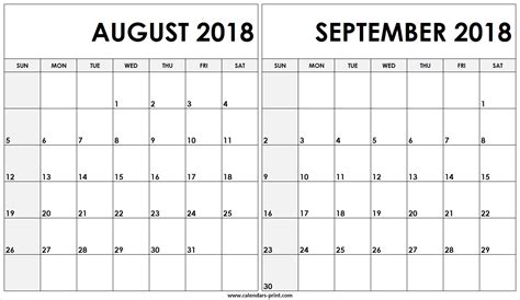 August and September Calendar