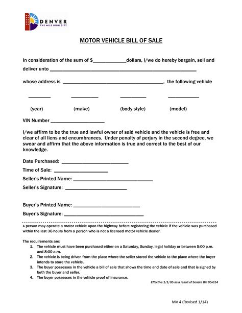 Auto Bill of Sale Printable Template