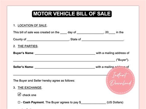 Auto Bill of Sale Template Download