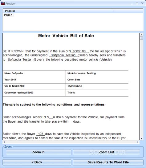 Auto Bill of Sale Template Microsoft Word