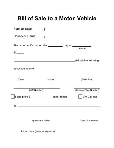 Auto Bill of Sale Template Word