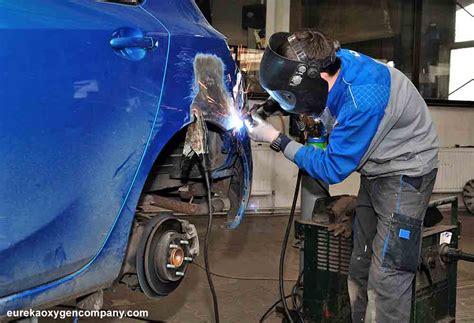 Welder working on a car