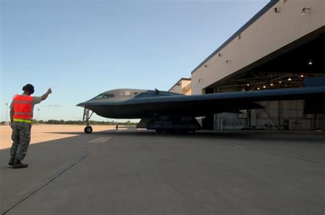 B-2 Spirit stealth bomber in a hangar at the Air Base