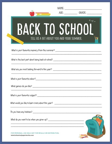 back to school printables