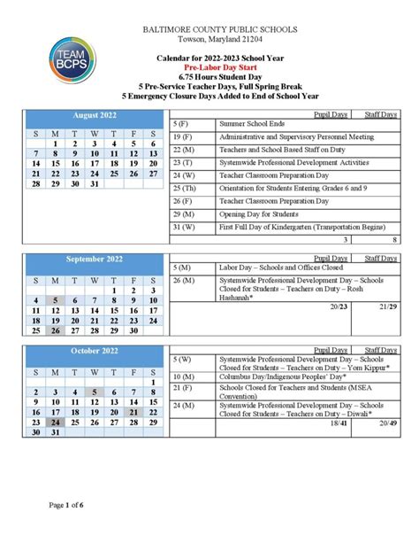 Baltimore County Public Schools Calendar