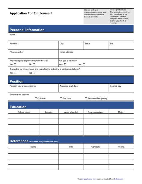 Basic Job Application Form Printable