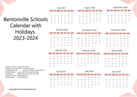 Bentonville Schools Calendar Image 1