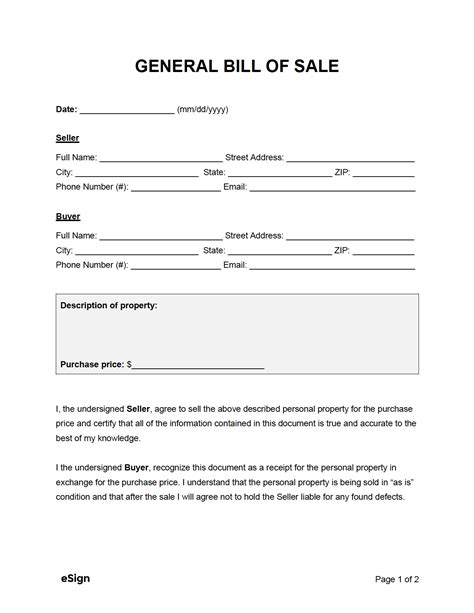 Bill of Sale Templates