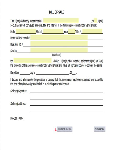 Bill of Sales Form