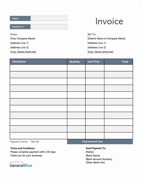 Bill Template Excel