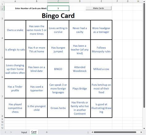 Bingo card creator