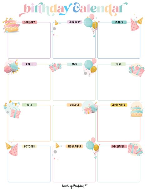 Description of Birthday Calendar Designs