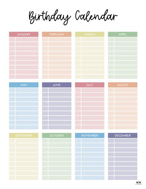 Description of Birthday Calendar Printable