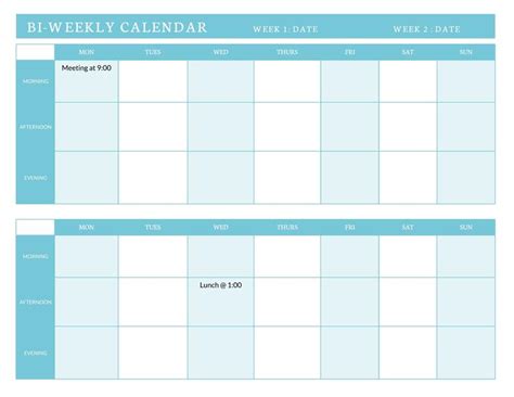 Biweekly Calendar