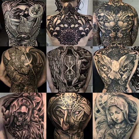 Black and gray back tattoos for women