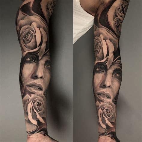 Black and Gray Sleeve Tattoo Designs for Women