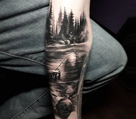 Black and white realism tattoo designs landscapes